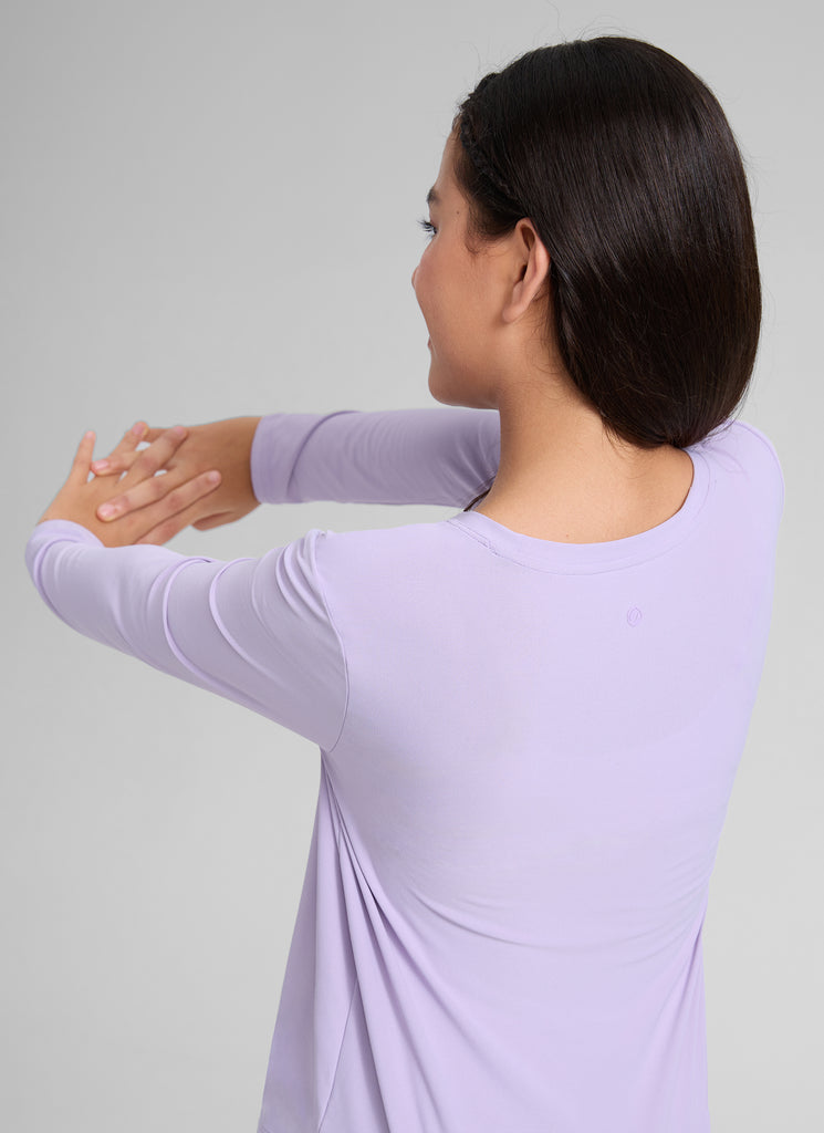 CRZ YOGA Girl's Cloudweight Casual Scoop Neck Hip Length Long Sleeves Lilac Air