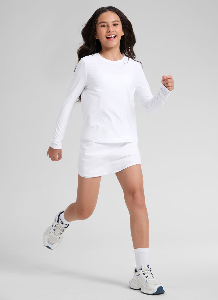 CRZ YOGA Girl's Cloudweight Casual Scoop Neck Hip Length Long Sleeves White