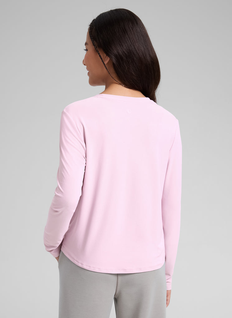 CRZ YOGA Girl's Cloudweight Casual Scoop Neck Hip Length Long Sleeves Pink Peony
