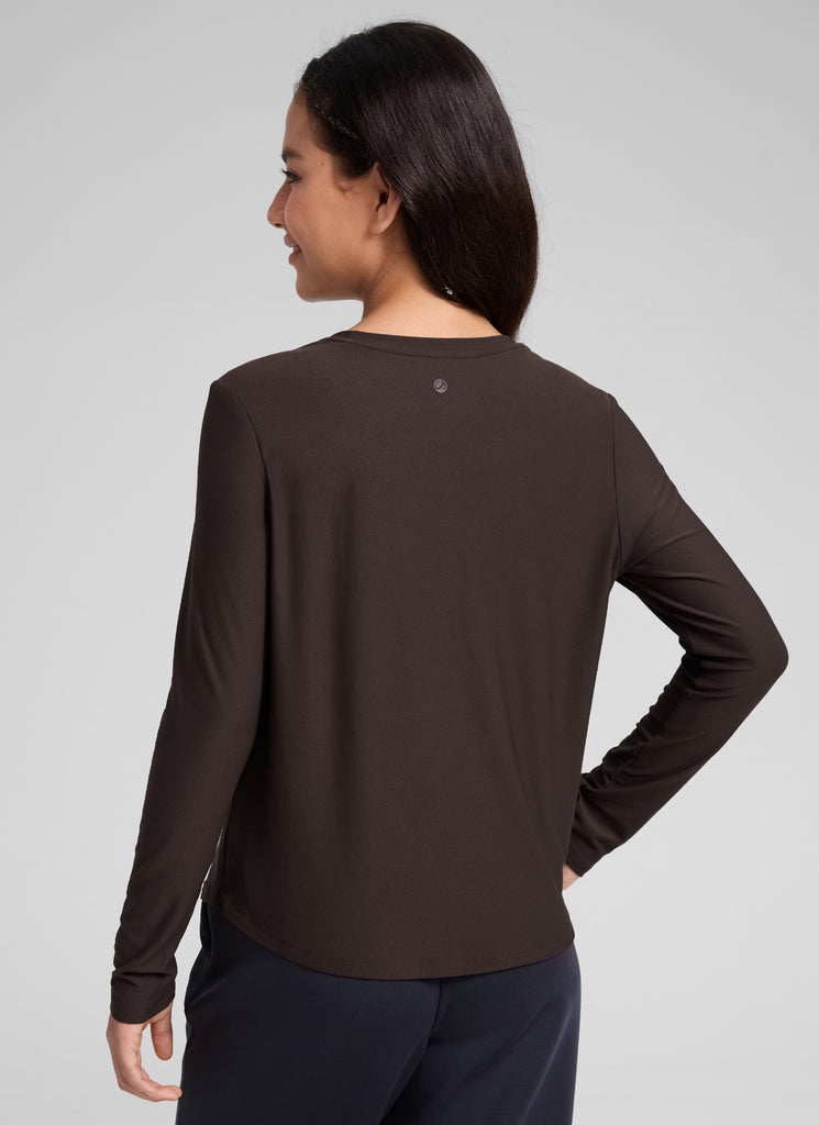CRZ YOGA Girl's Cloudweight Casual Scoop Neck Hip Length Long Sleeves Hot Fudge Brown