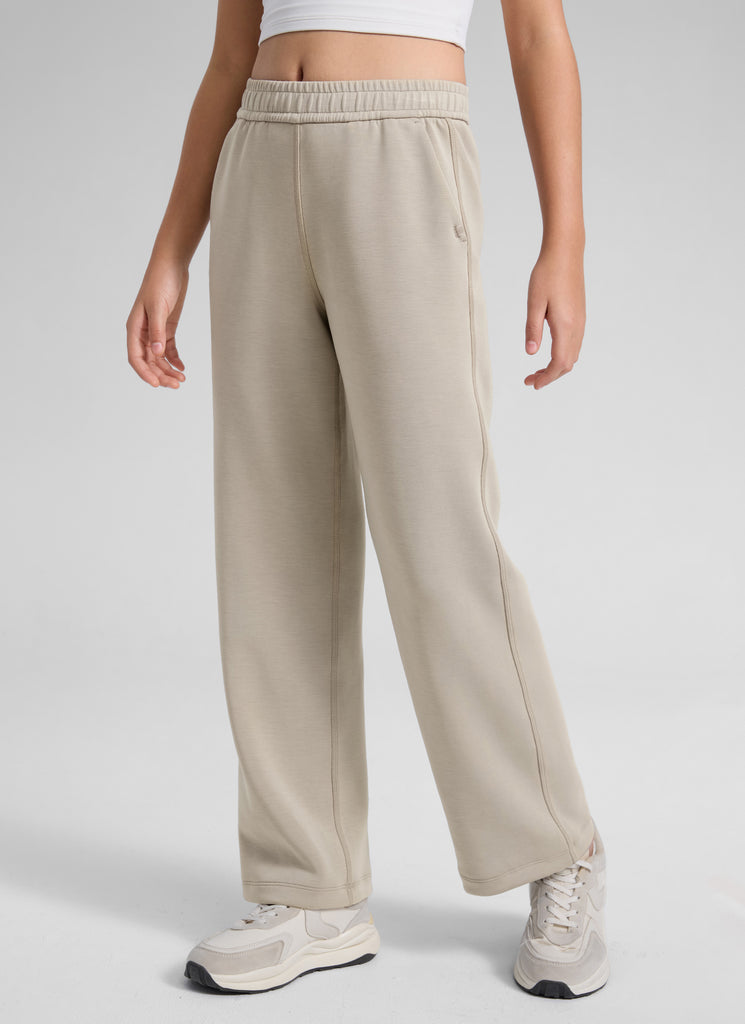 CRZ YOGA Girl's SoftAura High Rise Drastring Pocket Wide Leg sweatpant Black