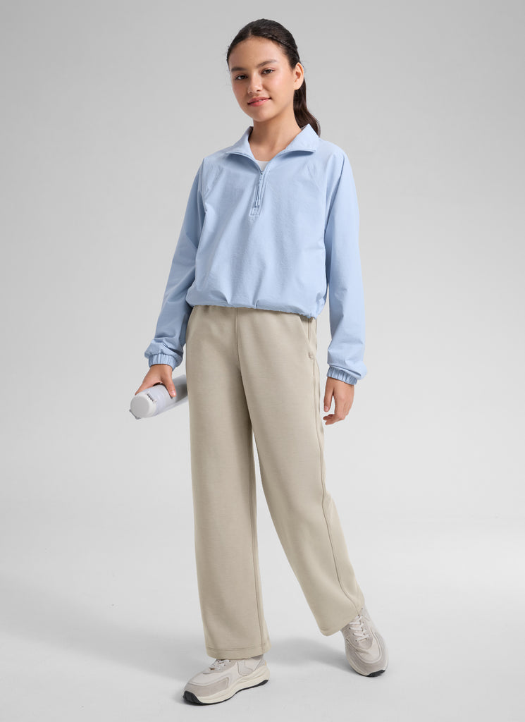 CRZ YOGA Girl's SoftAura High Rise Drastring Pocket Wide Leg sweatpant Stone