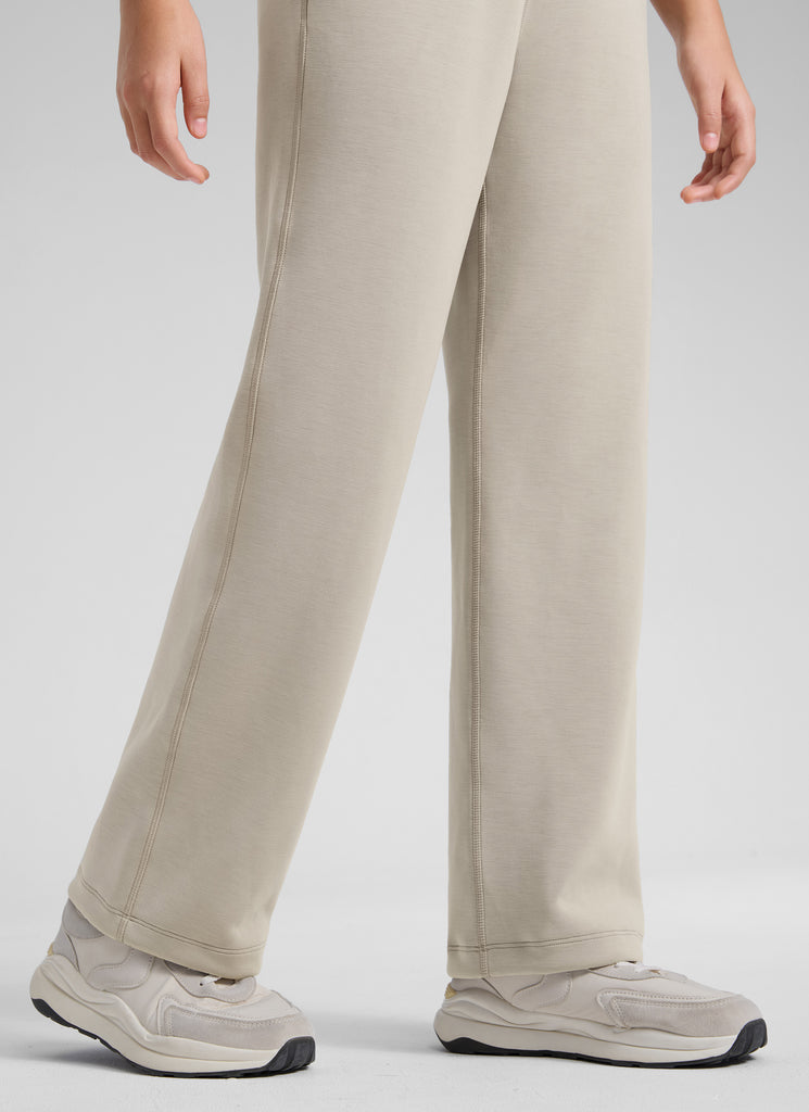 CRZ YOGA Girl's SoftAura High Rise Drastring Pocket Wide Leg sweatpant Stone