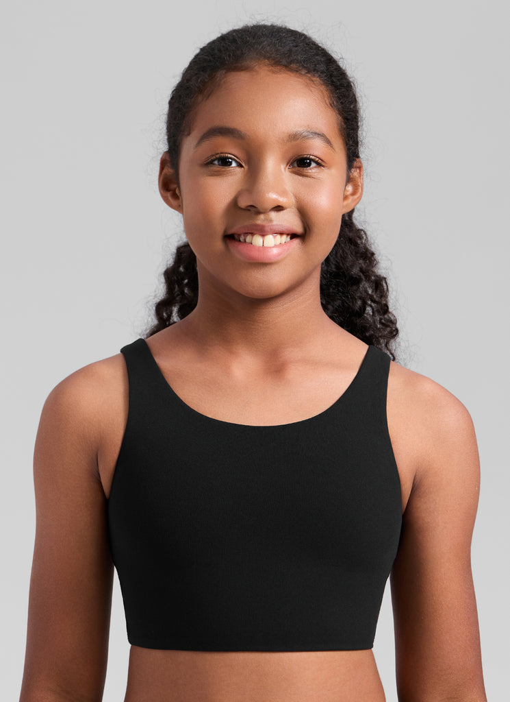 CRZ YOGA Girl's Butterluxe Yoga U Neck U Back Longline Sports Bra Black