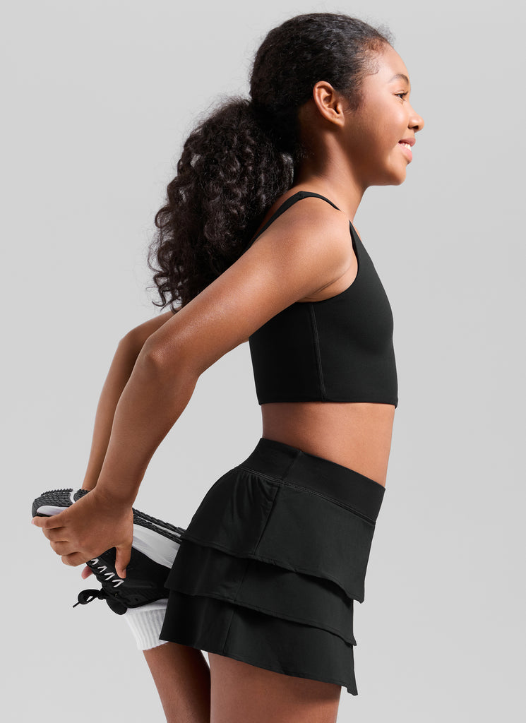 CRZ YOGA Girl's Butterluxe Yoga U Neck U Back Longline Sports Bra Black