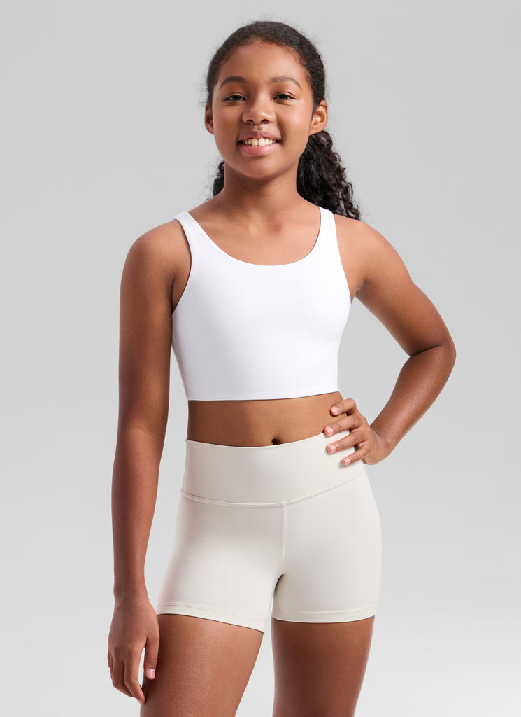 CRZ YOGA Girl's Butterluxe Yoga U Neck U Back Longline Sports Bra Black