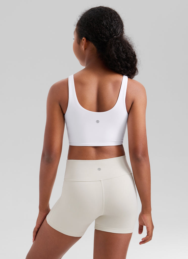 CRZ YOGA Girl's Butterluxe Yoga U Neck U Back Longline Sports Bra White
