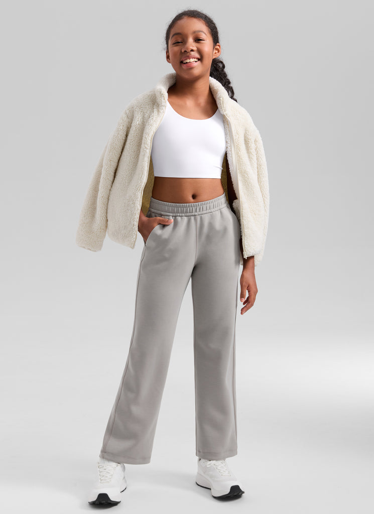 CRZ YOGA Girl's Butterluxe Yoga U Neck U Back Longline Sports Bra White