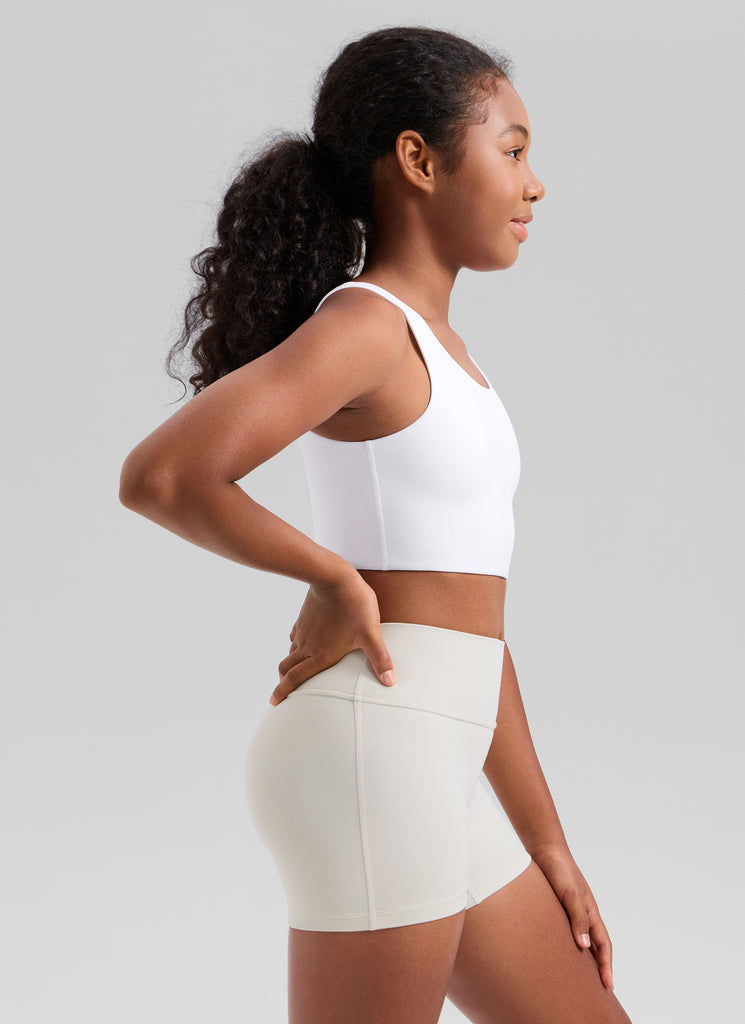 CRZ YOGA Girl's Butterluxe Yoga U Neck U Back Longline Sports Bra White