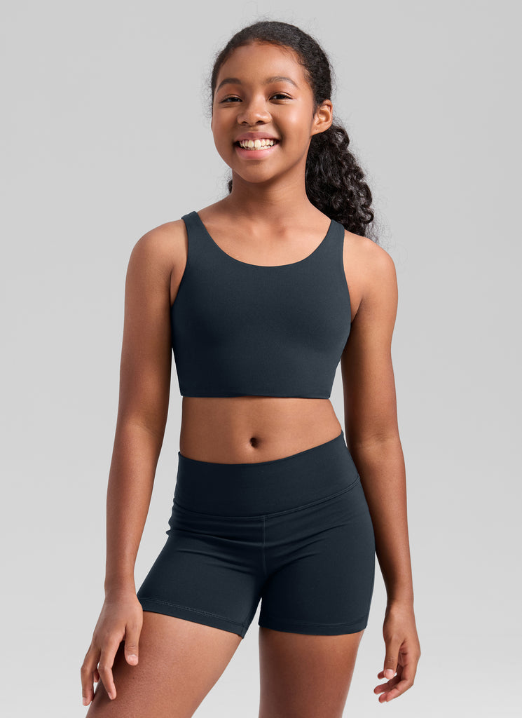 CRZ YOGA Girl's Butterluxe Yoga U Neck U Back Longline Sports Bra White