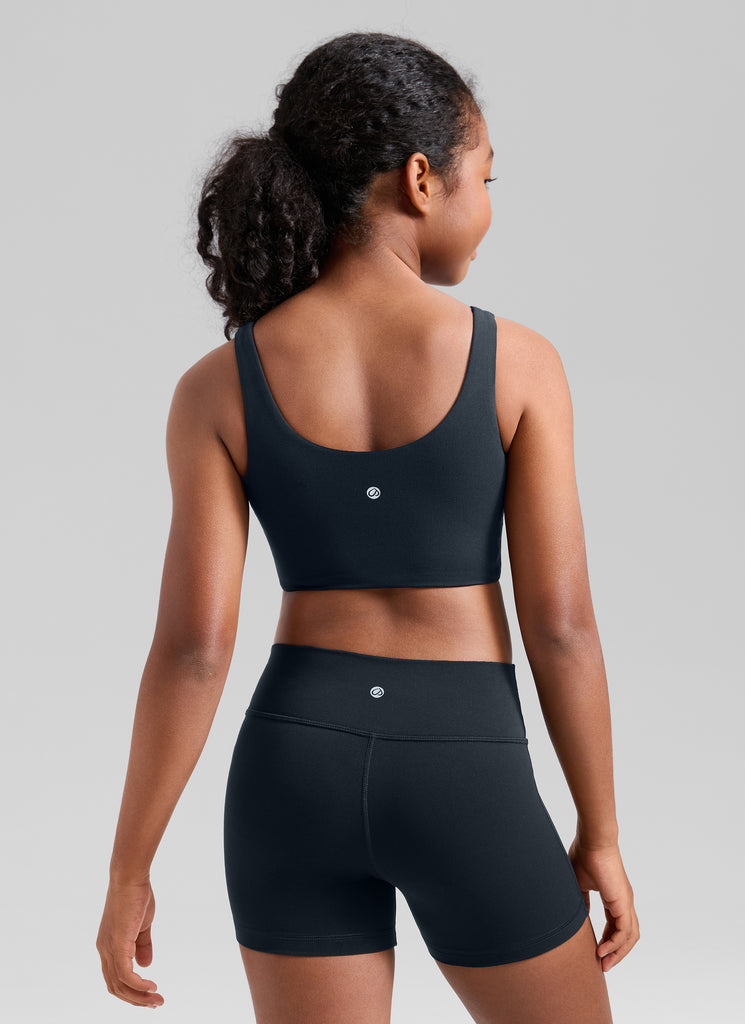 CRZ YOGA Girl's Butterluxe Yoga U Neck U Back Longline Sports Bra White