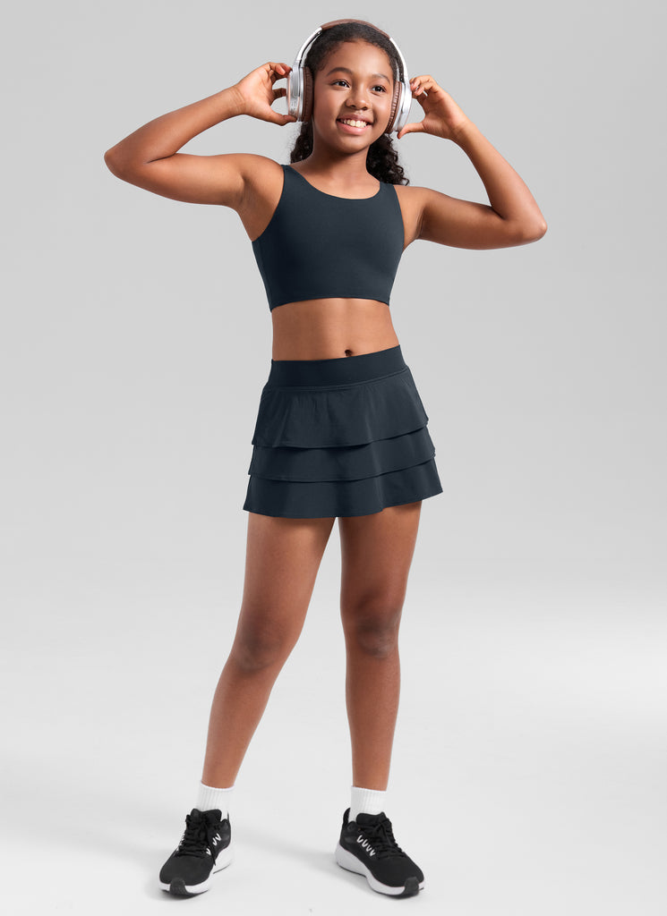 CRZ YOGA Girl's Butterluxe Yoga U Neck U Back Longline Sports Bra True Navy