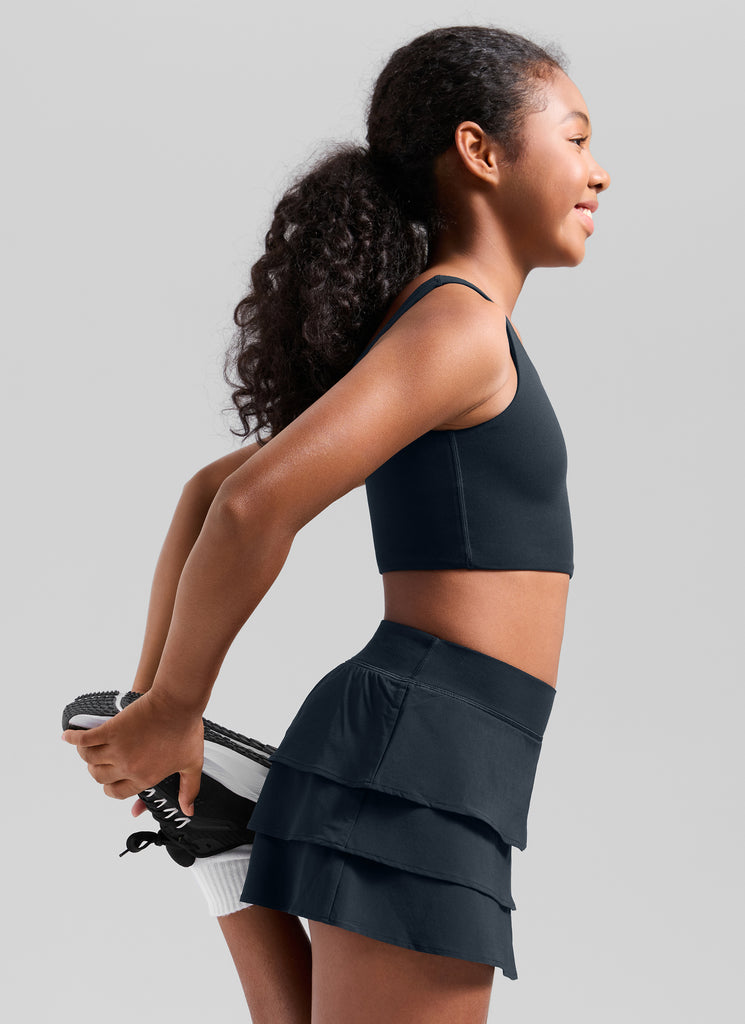 CRZ YOGA Girl's Butterluxe Yoga U Neck U Back Longline Sports Bra True Navy