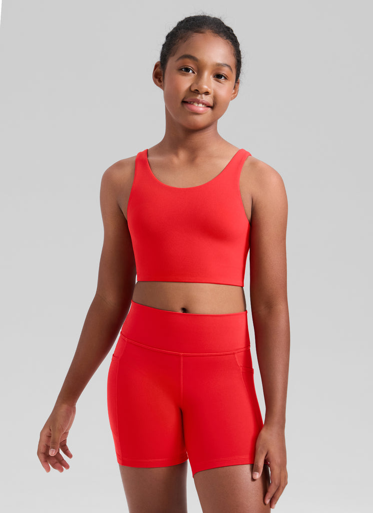 CRZ YOGA Girl's Butterluxe Yoga U Neck U Back Longline Sports Bra True Navy