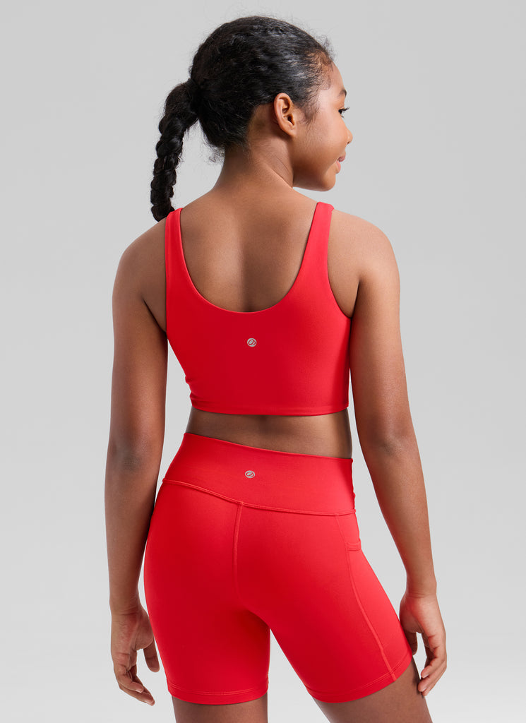 CRZ YOGA Girl's Butterluxe Yoga U Neck U Back Longline Sports Bra True Navy