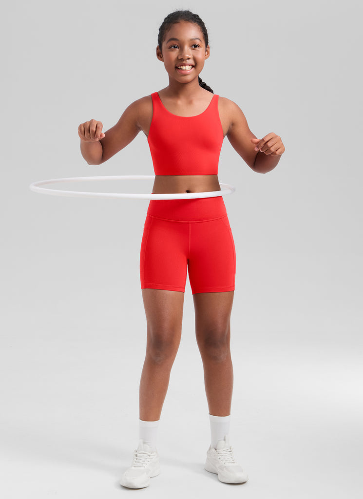 CRZ YOGA Girl's Butterluxe Yoga U Neck U Back Longline Sports Bra True Navy