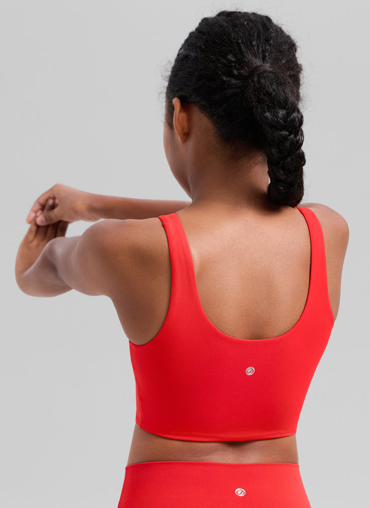 CRZ YOGA Girl's Butterluxe Yoga U Neck U Back Longline Sports Bra Deep Red