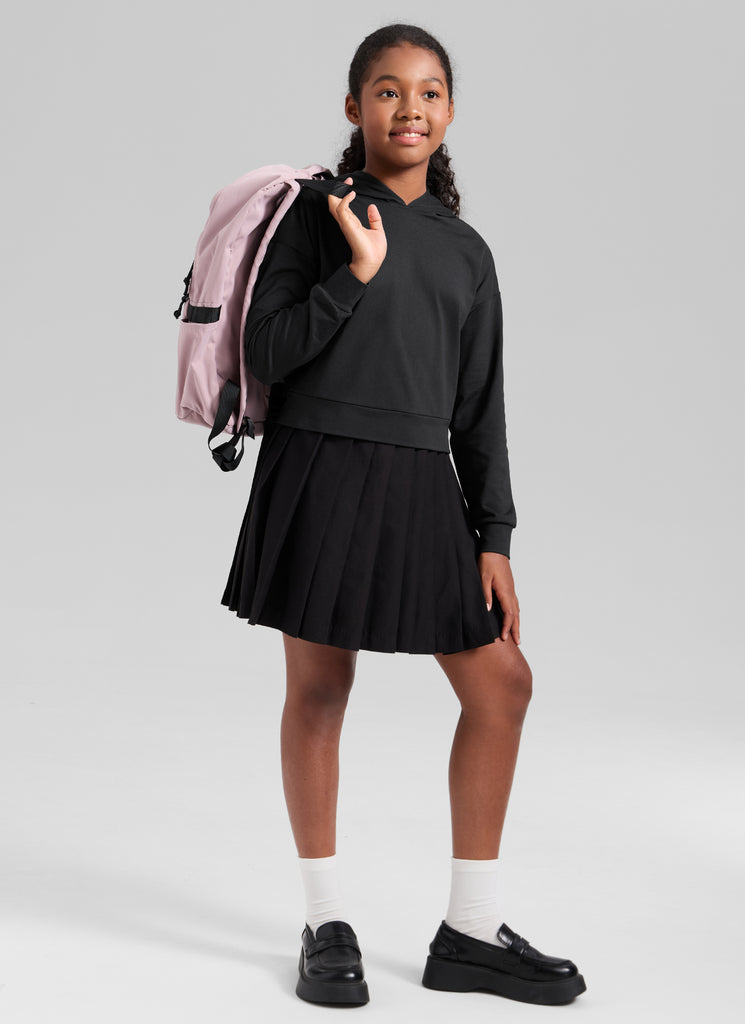 CRZ YOGA Girl's Cloud Jersey Casual Hooded Neck Long Sleeves Black