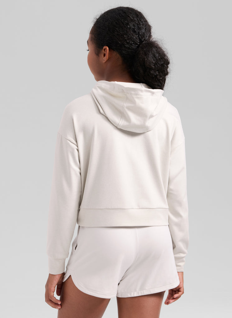 CRZ YOGA Girl's Cloud Jersey Casual Hooded Neck Long Sleeves Milky White