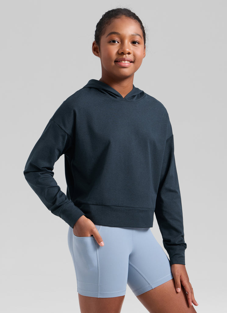 CRZ YOGA Girl's Cloud Jersey Casual Hooded Neck Long Sleeves True Navy