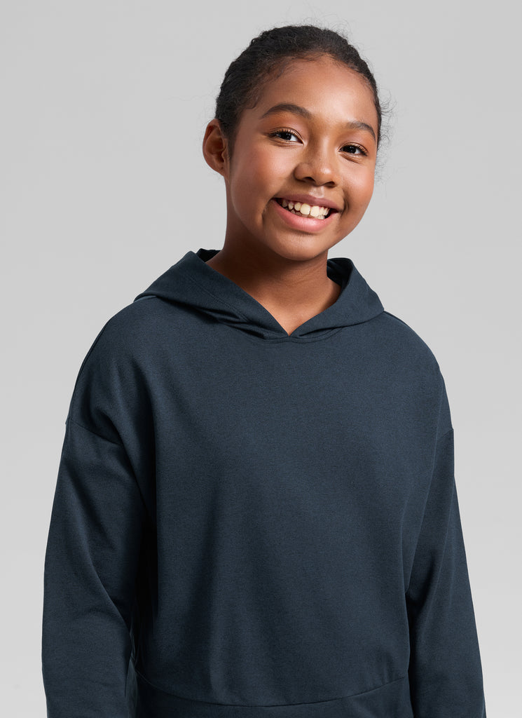 CRZ YOGA Girl's Cloud Jersey Casual Hooded Neck Long Sleeves True Navy