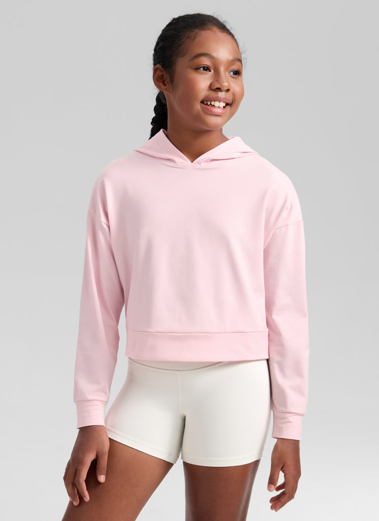 CRZ YOGA Girl's Cloud Jersey Casual Hooded Neck Long Sleeves Strawberry Pink