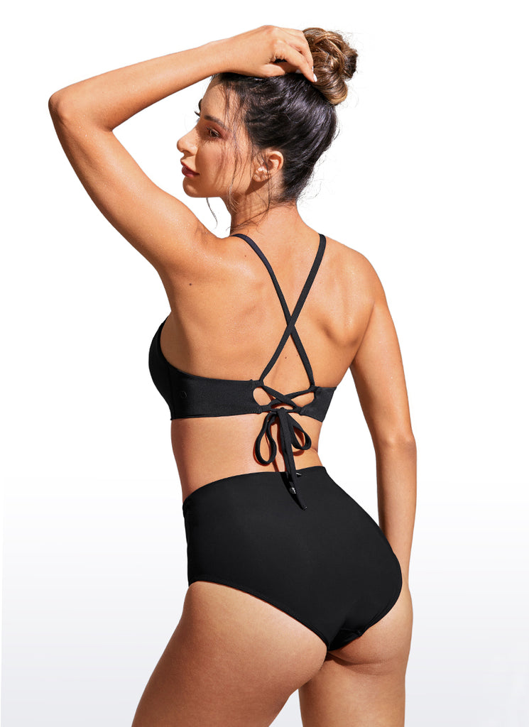 CRZ YOGA Women's Swimwear Tops Sunshine Bikini Top Lace Up Crisscross Insignia Blue