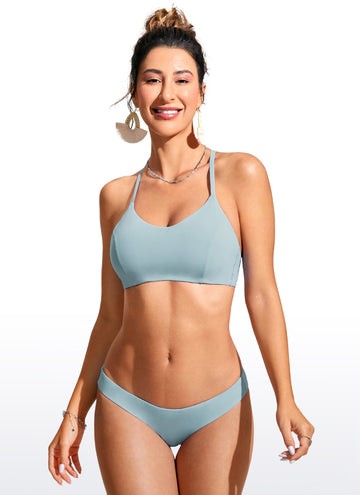 CRZ YOGA Women's Swimwear Tops Sunshine Bikini Top Lace Up Crisscross Light grayish blue