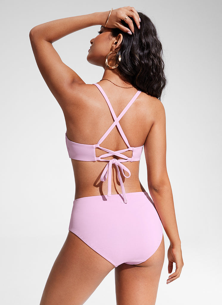 CRZ YOGA Women's Swimwear Tops Sunshine Bikini Top Lace Up Crisscross Magenta