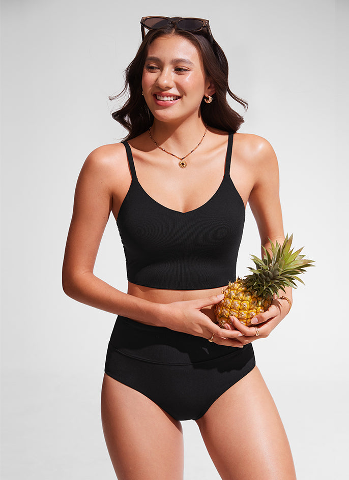 CRZ YOGA Women's Swimwear Tops Sunshine Bikini Top Adjustable Strap Black