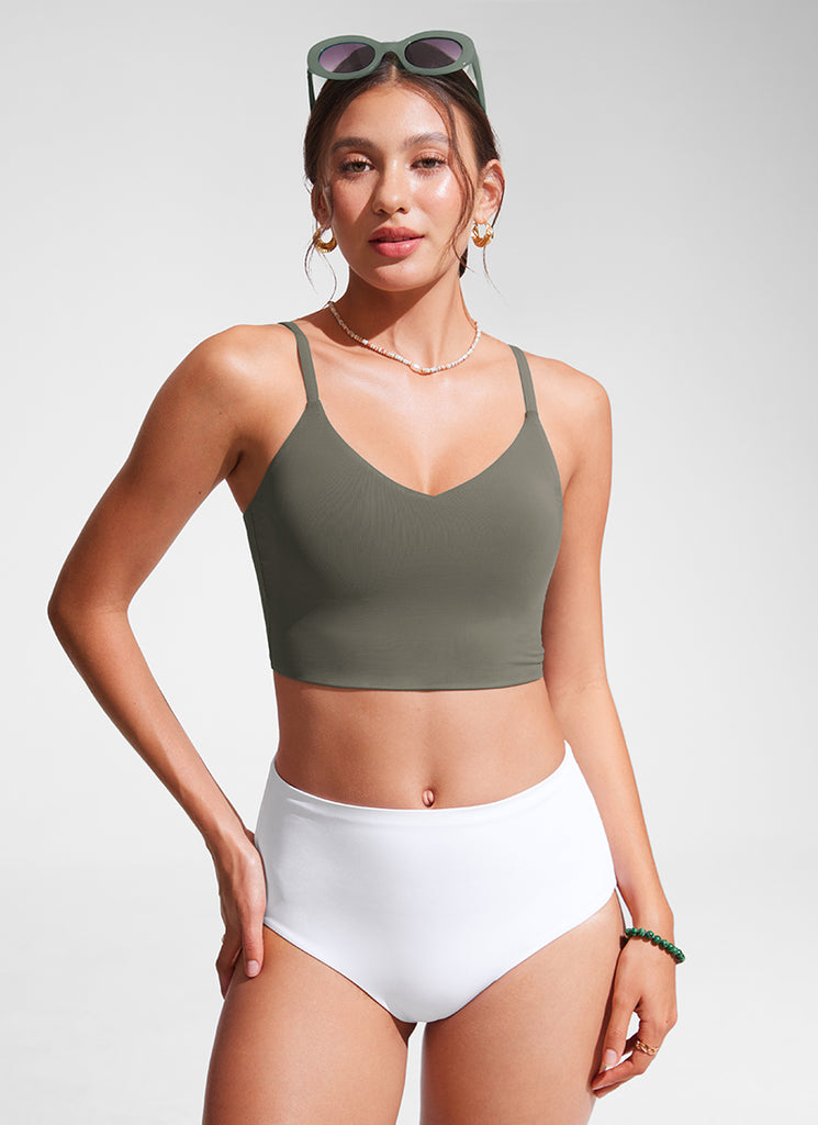 CRZ YOGA Women's Swimwear Tops Sunshine Bikini Top Adjustable Strap Dark Olive