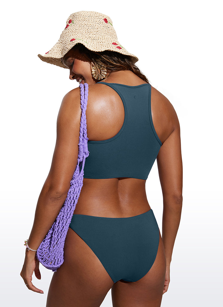 CRZ YOGA Women's Swimwear Tops Sunshine Bikini Top High Neck Jungle Camouflage Gray