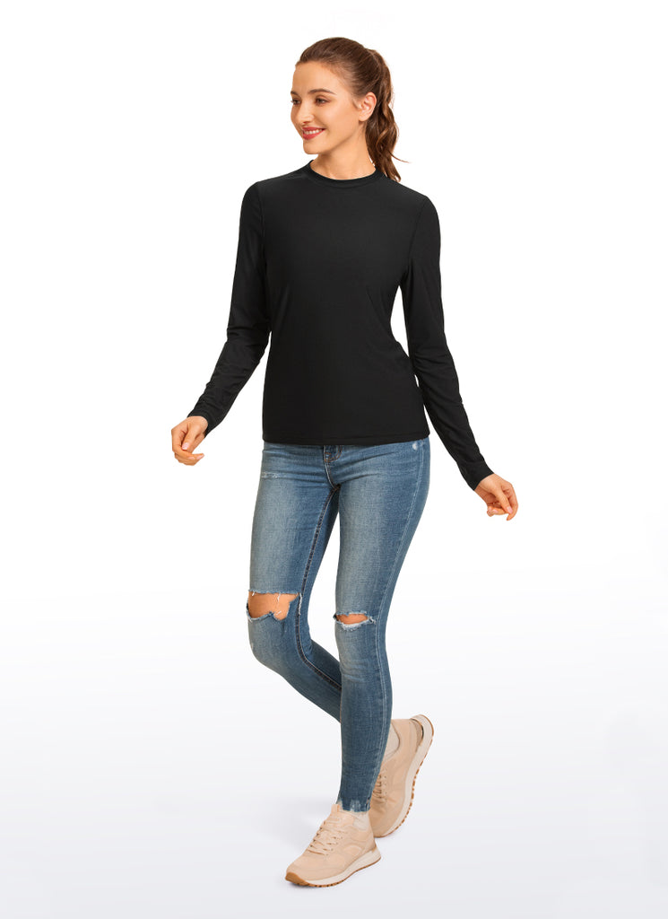 CRZ YOGA Women's Swimwear UPF 50+ Rash Guard Long Sleeve Black