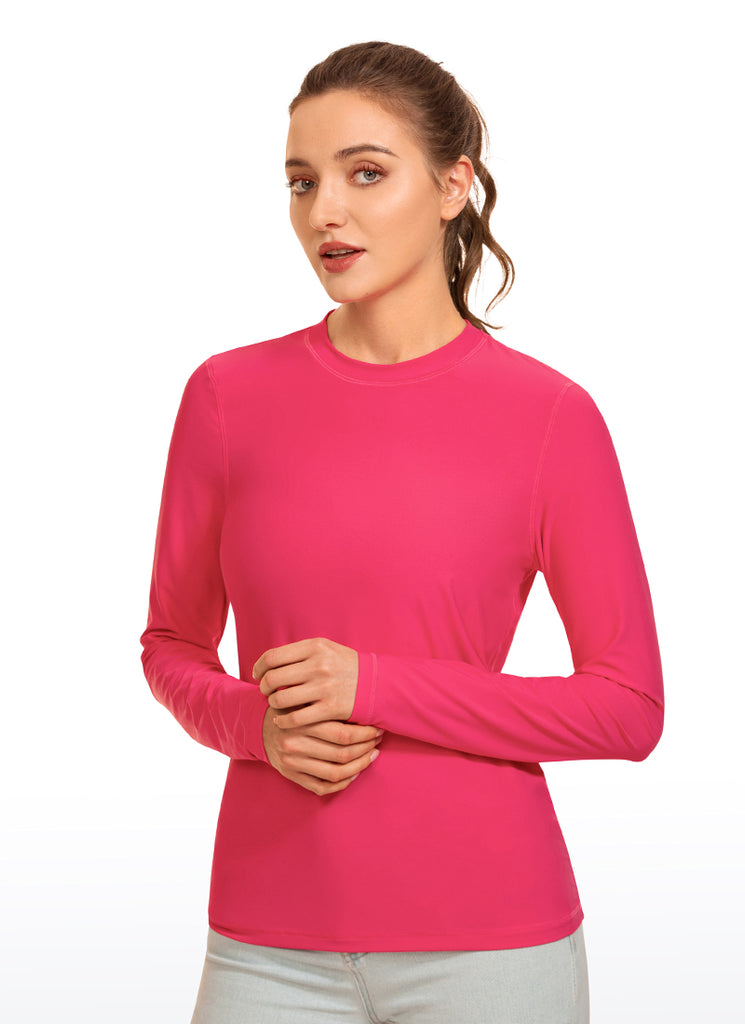 CRZ YOGA Women's Swimwear UPF 50+ Rash Guard Long Sleeve Coral