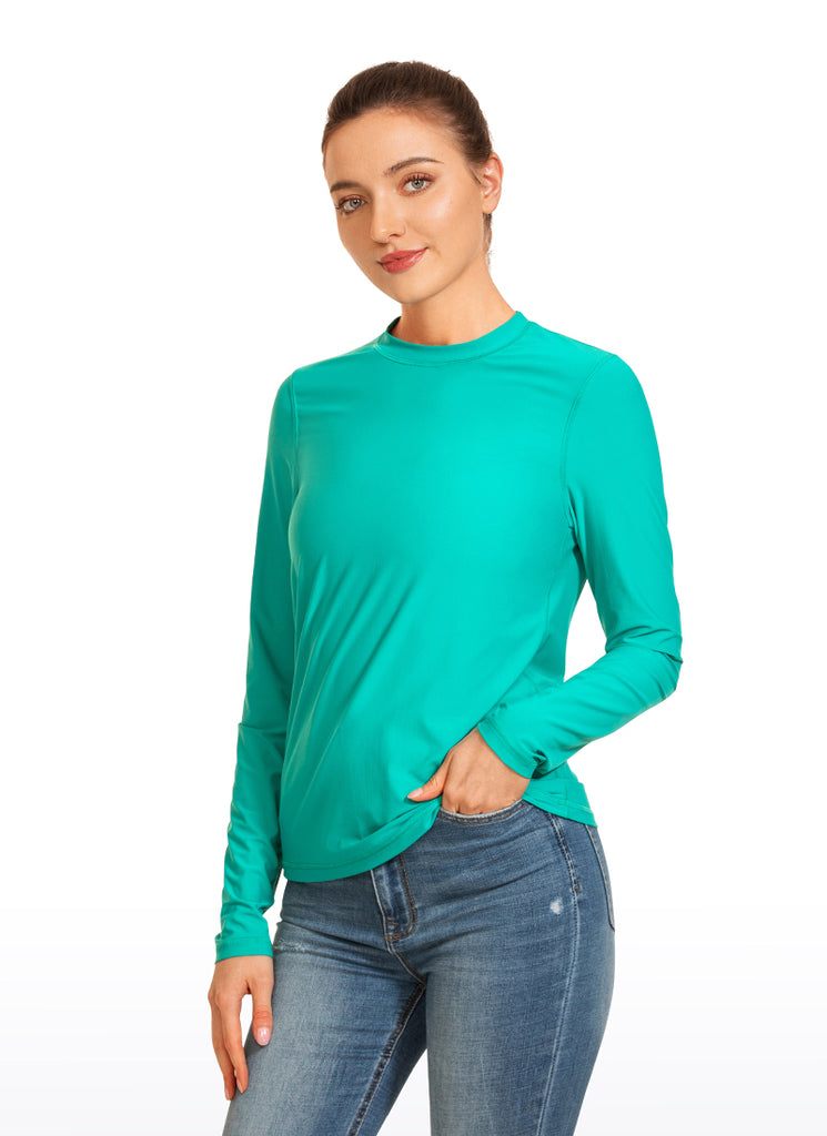 CRZ YOGA Women's Swimwear UPF 50+ Rash Guard Long Sleeve Coral