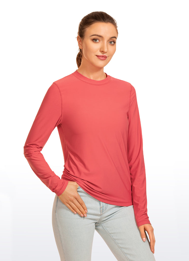 CRZ YOGA Women's Swimwear UPF 50+ Rash Guard Long Sleeve Magenta