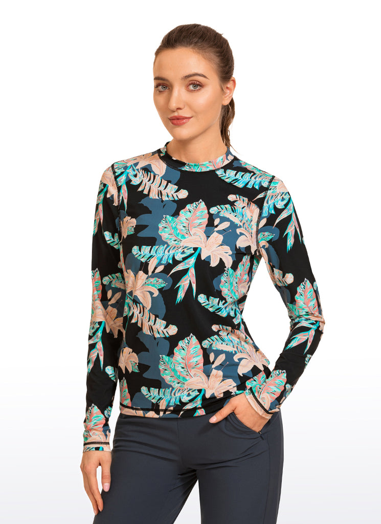 CRZ YOGA Women's Swimwear UPF 50+ Rash Guard Long Sleeve Magenta