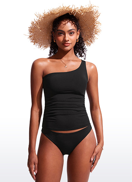 CRZ YOGA women's One Shoulder Tankini Ruched Adjustable Bathing Suits Milky White