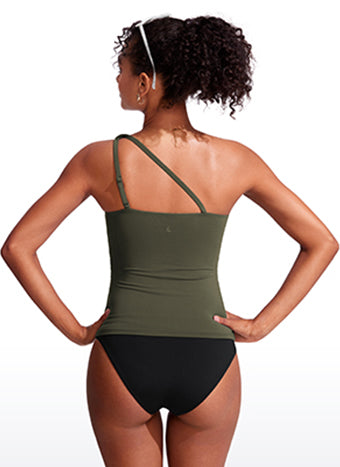 CRZ YOGA women's One Shoulder Tankini Ruched Adjustable Bathing Suits Honey Orange