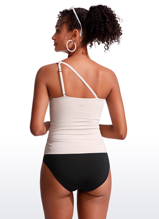 CRZ YOGA women's One Shoulder Tankini Ruched Adjustable Bathing Suits Milky White