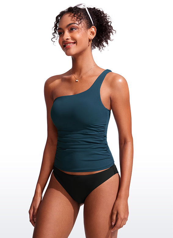CRZ YOGA women's One Shoulder Tankini Ruched Adjustable Bathing Suits Insignia Blue