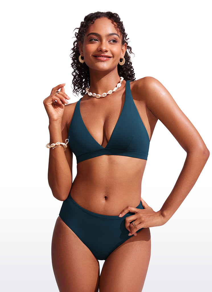 CRZ YOGA Women's Swimwear Sunshine V Neck Bikini Tops Criss Cross Back Insignia Blue
