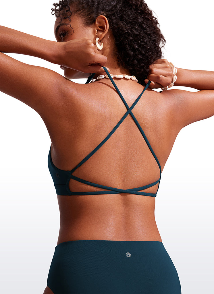 CRZ YOGA Women's Swimwear Sunshine V Neck Bikini Tops Criss Cross Back Insignia Blue