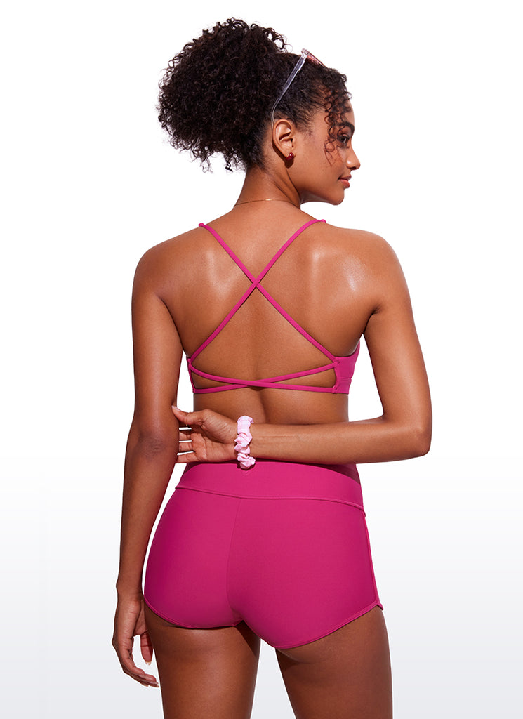 CRZ YOGA Women's Swimwear Sunshine V Neck Bikini Tops Criss Cross Back Granita Pink