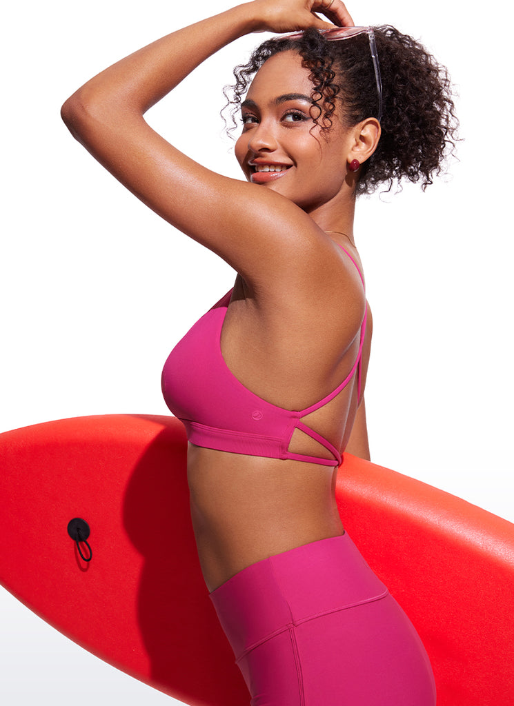 CRZ YOGA Women's Swimwear Sunshine V Neck Bikini Tops Criss Cross Back Granita Pink
