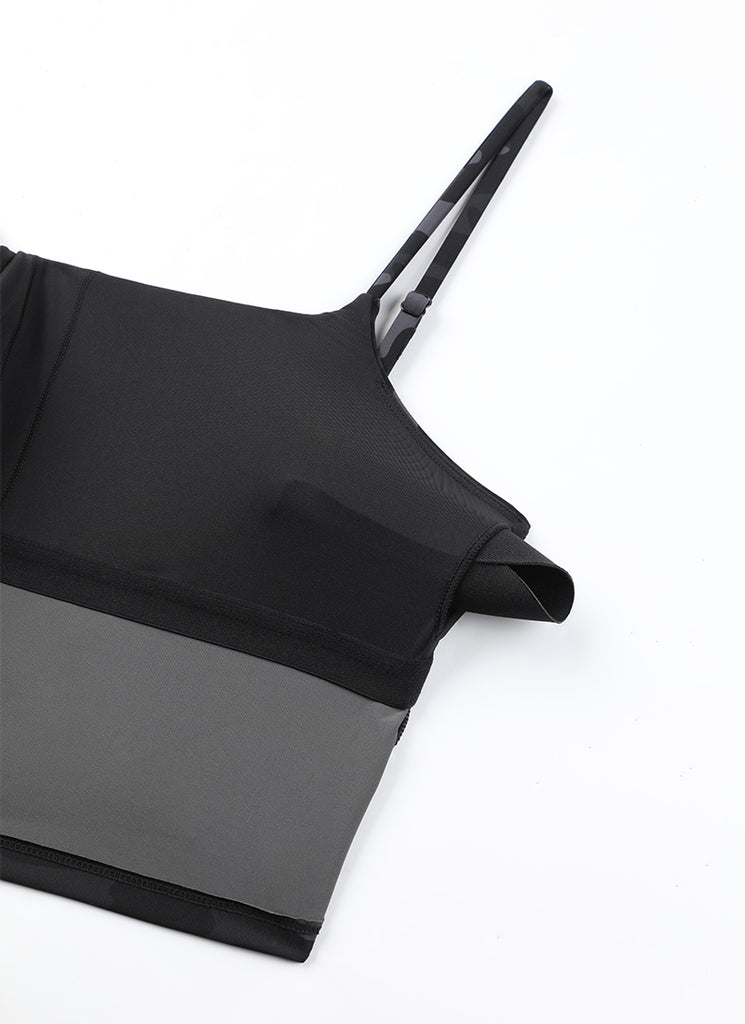 CRZ YOGA Women's Sunshine Bikini Tops U Back Longline Adjustable Straps Jungle Camouflage Gray