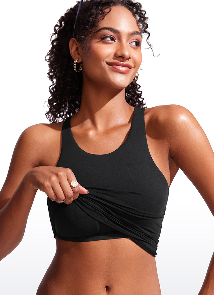 CRZ YOGA Women Racerback High Neck Tankini Tops Sporty Tank Black