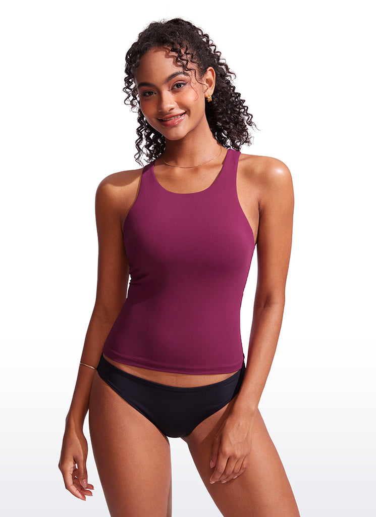 CRZ YOGA Women Racerback High Neck Tankini Tops Sporty Tank Black