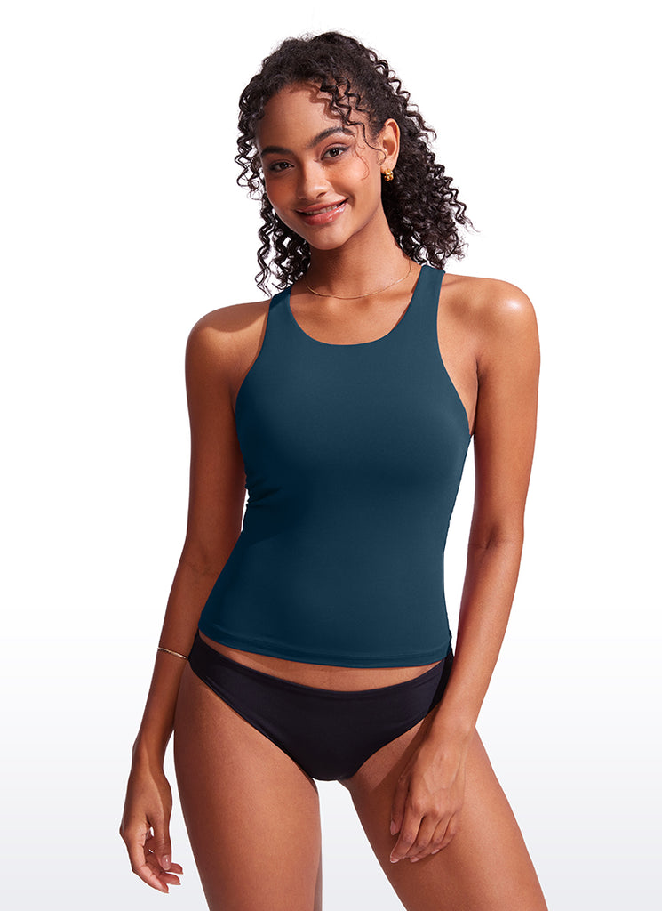 CRZ YOGA Women Racerback High Neck Tankini Tops Sporty Tank Jungle Camouflage Gray