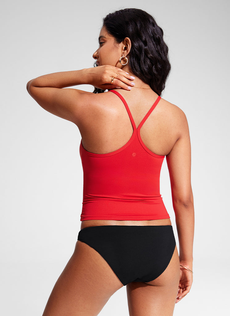 CRZYOGA Women's Sunshine Tankini Racerback Scoop Neck Spaghetti Straps Black